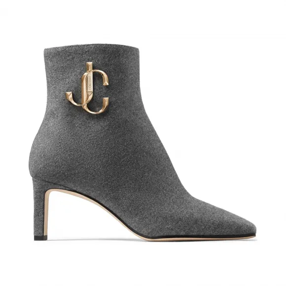 Jimmychoo/吉米周 金色 JC 饰暮色法兰绒踝靴 MINORI65FLN100534