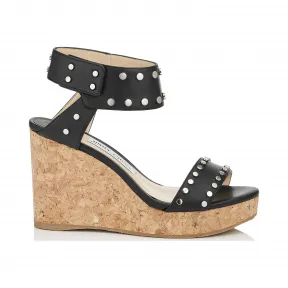 Jimmychoo/吉米周 黑色闪亮皮革坡跟配银色铆钉 NELLY100WXW000071