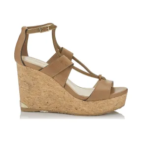 Jimmychoo/吉米周 棕褐色牛皮软木坡跟鞋 NELSON100VAC025603