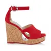 Jimmychoo/吉米周 红色绒面软木坡跟镂空 NEYO120SUE060016