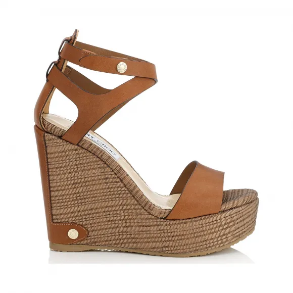 Jimmychoo/吉米周 峡谷皮革和条纹网状软木坡跟 NOELLE120VIH025123