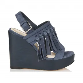 Jimmychoo/吉米周 风雨如磐的蓝色绒面革坡跟流苏 NYA120SUE042327