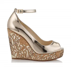 Jimmychoo/吉米周 多尔镜面皮革金属穿孔软木楔子 PACIFIC120IROOO0995