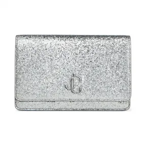 Jimmychoo/吉米周 品牌 logo 装饰银色银河闪粉面料链条钱夹  PALACECIJAA0009