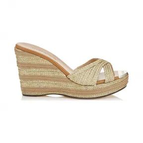 Jimmychoo/吉米周 金色混合金属编织绳条纹坡跟鞋 PANDORABRIOO0111