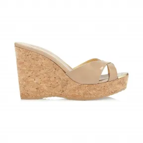 Jimmychoo/吉米周 设计师裸色专利坡跟凉鞋 PANDORAPAT120008