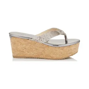 Jimmychoo/吉米周 蛇纹皮革软木坡跟鞋 PAQUE70SNP120004