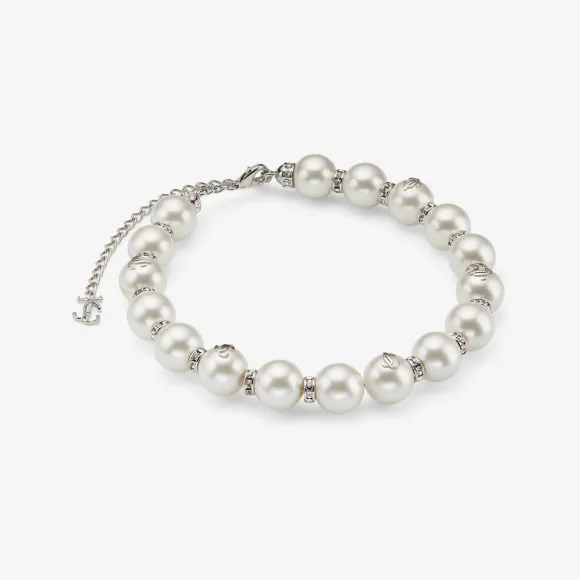 Jimmychoo/吉米周 PEARL CRYSTAL CHOKER项链-珍珠水晶饰银色金属贴颈项链 PEARLCRYSTALCHOKERXYY0C9458