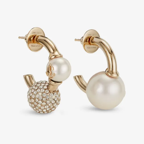 Jimmychoo/吉米周 PEARL CRYSTAL HOOPS耳环-珍珠水晶饰金色金属大圈耳环 PEARLCRYSTALHOOPSJIQ0C9457