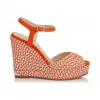 Jimmychoo/吉米周 流行橙色绒面革和金属编织软木坡跟 PERLA120DWO090492