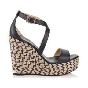 Jimmychoo/吉米周 海军蓝纳帕皮绳覆盖的软木楔子 PORTIA120NOR040014