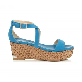 Jimmychoo/吉米周 机器人蓝色绒面革激光软木覆盖的坡跟 PORTIA70DKW041357