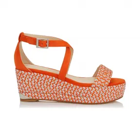 Jimmychoo/吉米周 流行橙色麂皮编织金属色Espradrille坡跟鞋 PORTIA70DWO090492