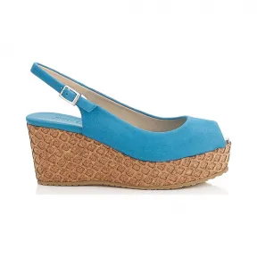 Jimmychoo/吉米周 机器人蓝色绒面革带有激光软木覆盖的坡跟 PRAISEDKW041357