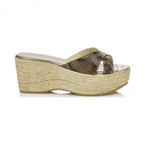 Jimmychoo/吉米周 桃花心木蛇纹皮革编织绳软木楔子 PRIMAIRW026023