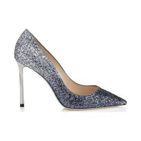 Jimmychoo/吉米周 海军蓝色银色渐变粗粒闪粉尖头高跟鞋  ROMY100CGD000710