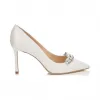 Jimmychoo/吉米周 水晶冠饰象牙白缎面尖头高跟鞋   ROMY85ARI000784