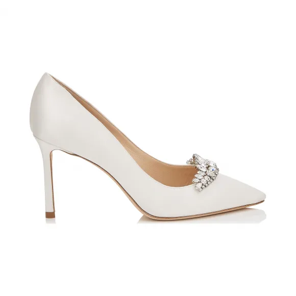 Jimmychoo/吉米周 水晶冠饰象牙白缎面尖头高跟鞋   ROMY85ARI000784