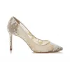 Jimmychoo/吉米周 象牙色花卉蕾丝尖头高跟鞋  ROMY85ORE080002