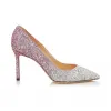 Jimmychoo/吉米周 白金火烈鸟双色冰晶闪粉渐变面料尖头高跟鞋  ROMY85VOG0C6362