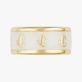 Jimmychoo/吉米周 SingleJCEarcuff-JC字母内圈金色外圈拿铁色珐琅耳环 SINGLEJCEARCUFFENQ0C9455