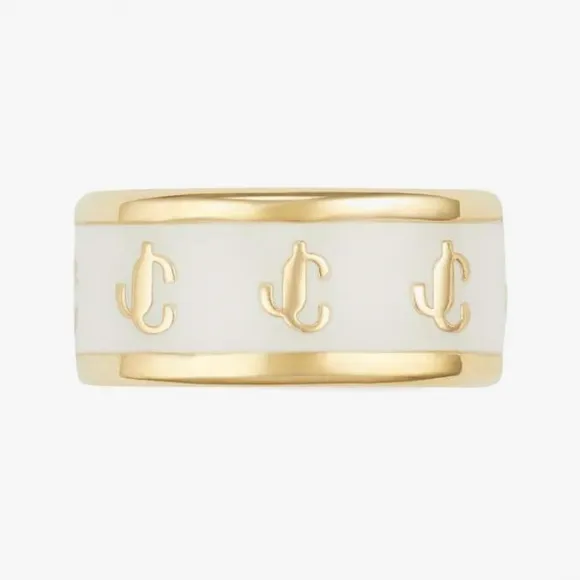 Jimmychoo/吉米周 SingleJCEarcuff-JC字母内圈金色外圈拿铁色珐琅耳环 SINGLEJCEARCUFFENQ0C9455