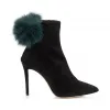 Jimmychoo/吉米周 黑色绒面皮革短靴，配以瓶装绿色狐狸毛绒球 TESLER100XOS0C5772