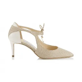 Jimmychoo/吉米周 浅色摩卡羽毛压花皮革和粉笔漆专利尖头浅口鞋 VANESSA65FXE0C3893