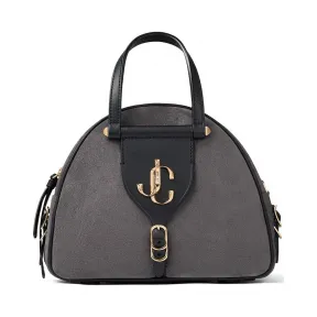 Jimmychoo/吉米周 品牌logo装饰暮色麂皮拼黑色植鞣皮保龄球包  VARENNEBOWLINGSSDV0C0798