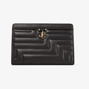 Jimmychoo/吉米周 AVENUE POUCH荷包-浅金色 JC 徽章饰黑色绗缝荷包 VARENNEPOUCHNBA001463