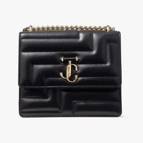 Jimmychoo/吉米周 AVENUE QUAD-浅金色JC徽章饰黑色绗缝单肩包 VARENNESHOULDERNBA001463