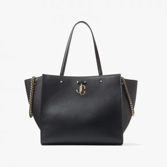 Jimmychoo/吉米周 AVENUE TOTE BAG-浅金色JC徽章饰黑色细腻亮面小牛皮托特包 VARENNETOTEBAGDAW001463