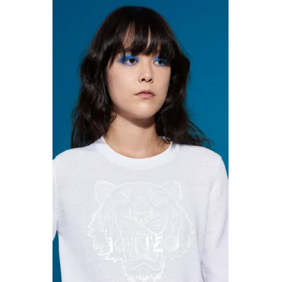 凯卓/Kenzo 女士 白色 开衫 硅胶老虎毛衣 F752TO4303XB.01.L