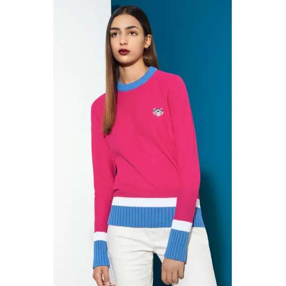 凯卓/Kenzo 女士 深紫红色 开衫 虎纹毛衣 F752TO684860.26.L