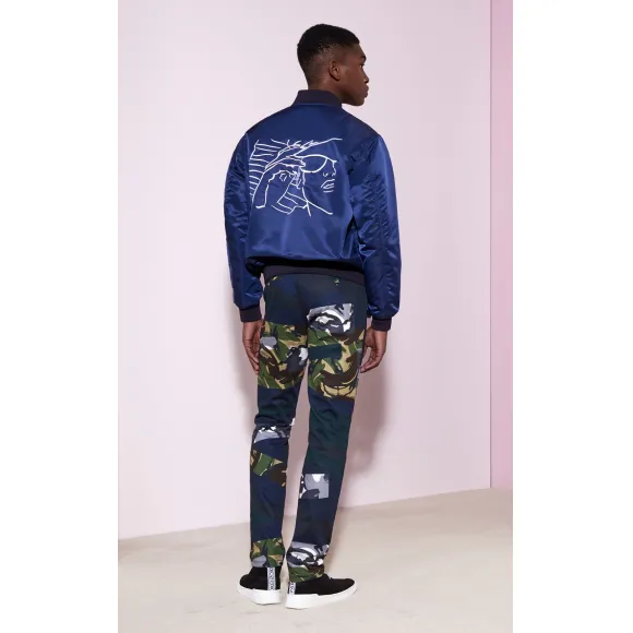 凯卓/Kenzo 男士 深蓝色 牛仔衣 带有“ Sketches”刺绣的轰炸机 F755BL1355HK.77.M