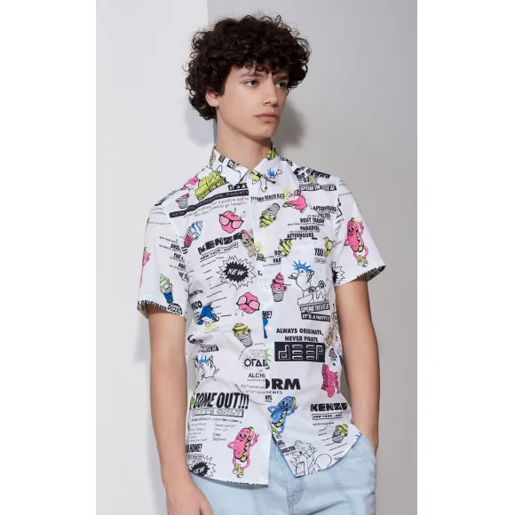 凯卓/Kenzo 男士 白色 衬衫 卡通x传单短袖衬衫 F755CH5001KD.01.39