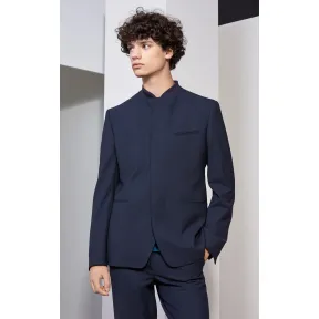 凯卓/Kenzo 男士 深蓝色 西装 弹力羊毛针织立领西装外套 F755VE4421AA.77.44