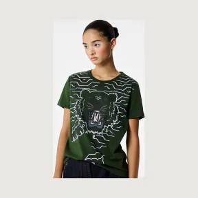 凯卓/Kenzo 女士 黑色卡其色 T恤 Geo Tiger T恤 F762TS7044YQ.51.L