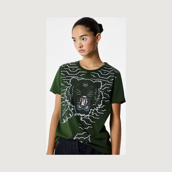 凯卓/Kenzo 女士 黑色卡其色 T恤 Geo Tiger T恤 F762TS7044YQ.51.L