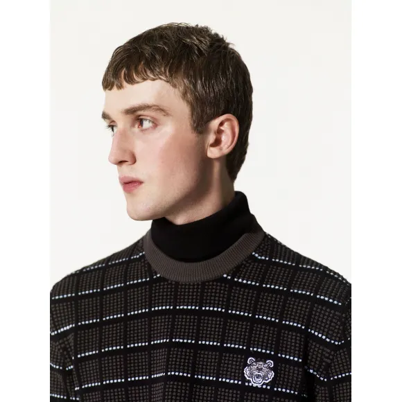 凯卓/Kenzo 男士 黑色卡其色 开衫 格纹虎纹毛衣 F765PU2083AD.51.L