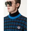 凯卓/Kenzo 男士 深蓝色 开衫 格纹虎纹毛衣 F765PU2083AD.73.L