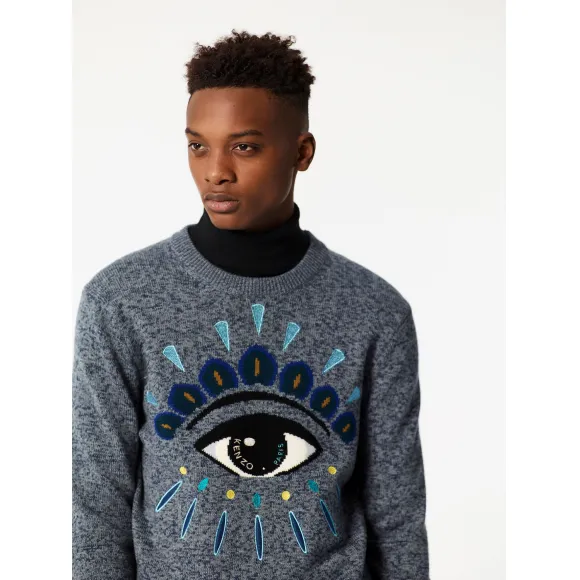 凯卓/Kenzo 男士 煤灰色 开衫 眼睛毛衣 F765PU2523XD.98.L