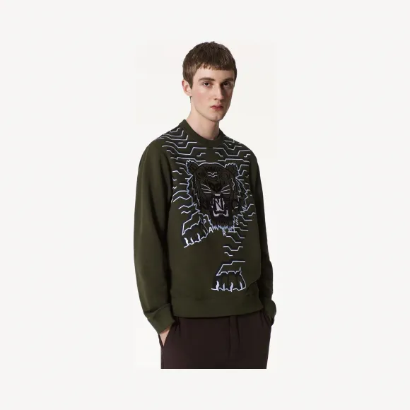 凯卓/Kenzo 男士 黑色卡其色 运动衫 Geo Tiger运动衫 F765SW0764XE.51.L