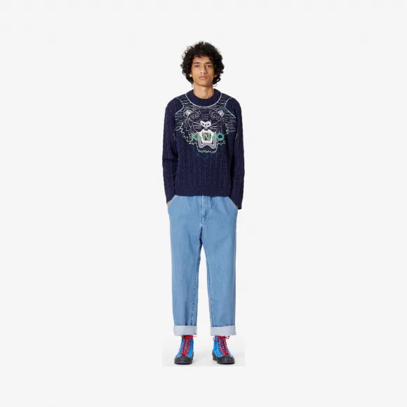 凯卓/Kenzo 海军蓝 开衫 爪老虎羊毛套头衫 F965PU2513XE.76.L