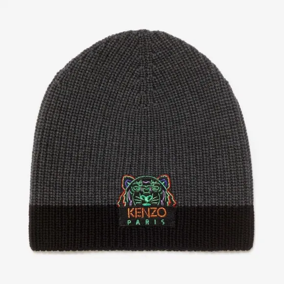 凯卓/Kenzo 煤灰色 手套 假日胶囊两色虎纹针织帽 F968BU149KGF.98.TU