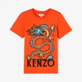 凯卓/Kenzo 男孩 中橙色 T恤 日本龙T恤 L96P10588G02.17.6A