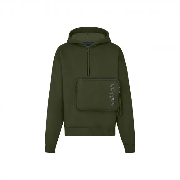 路易威登/Louis Vuitton(LV) 男士 3D 贴饰口袋半拉链连帽衫 1A5COD