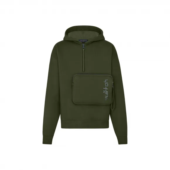 路易威登/Louis Vuitton(LV) 男士 3D 贴饰口袋半拉链连帽衫 1A5COF