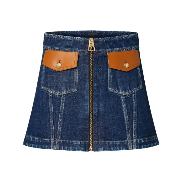 路易威登/Louis Vuitton(LV) 皮革装饰牛仔迷你裙 - 女式 - 成衣 1AB6MI