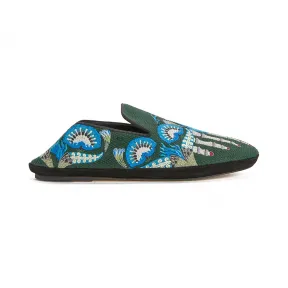 罗意威/Loewe Embroidered SlipperDark Green/Multicolour 453.10.501